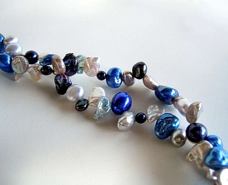 Vario Keshi Perlen Collier Blaumix mit 925 Silberschließe – 2-in-1 Perlenkette | Modetrend 2026