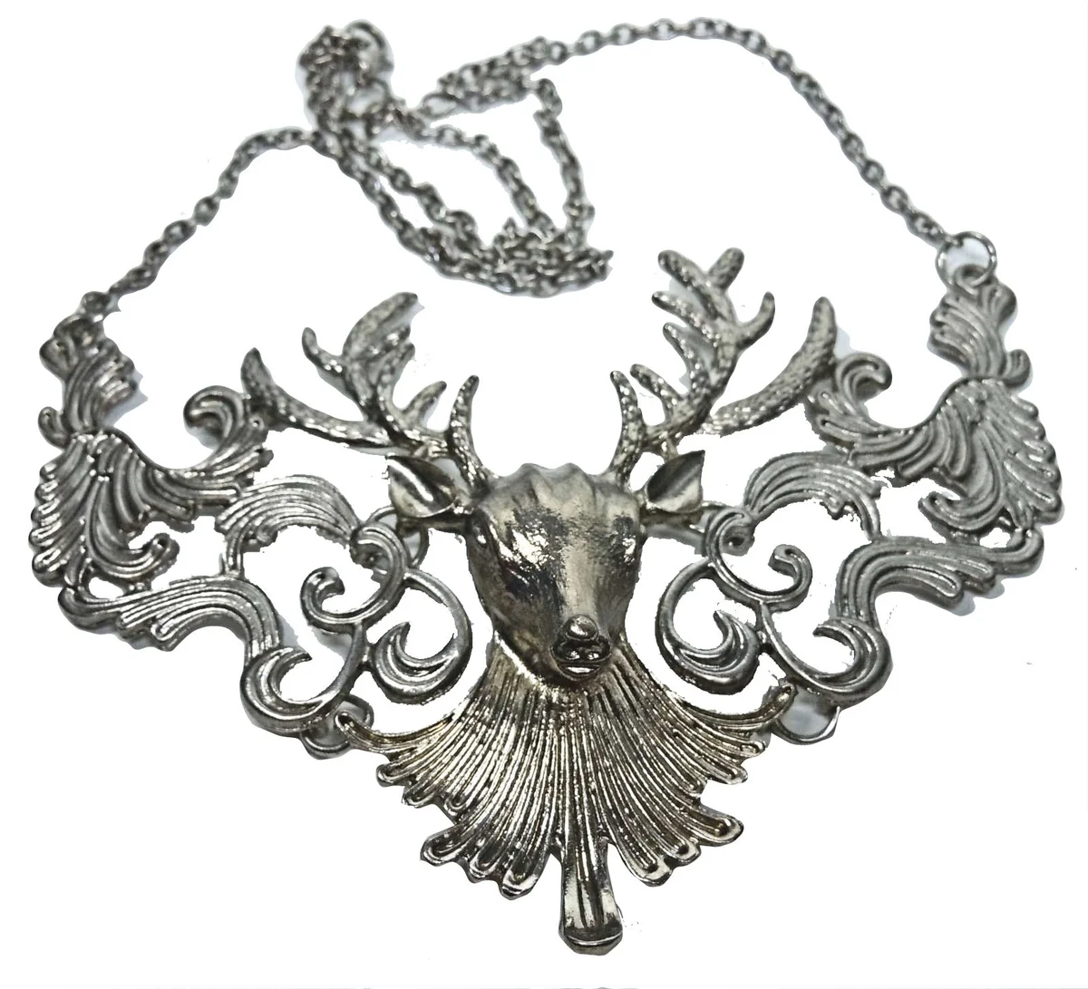 Hirsch Geweih Kette Collier Dirndl Tracht Oktoberfest Heimatfest Wasen Silber