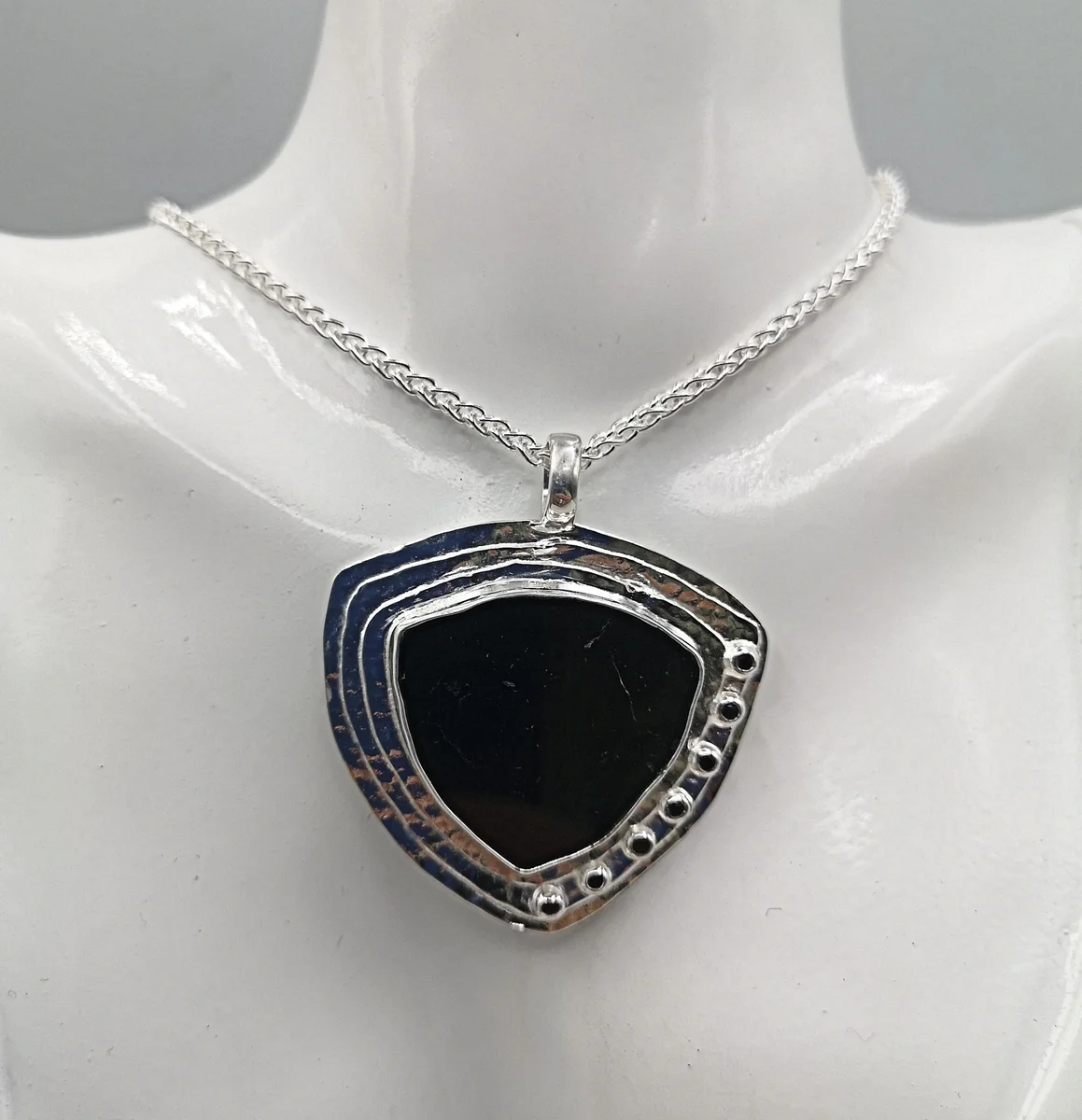 Großer moderner Designer 925 Silber Anhänger mit mittigem schwarzen Spinell