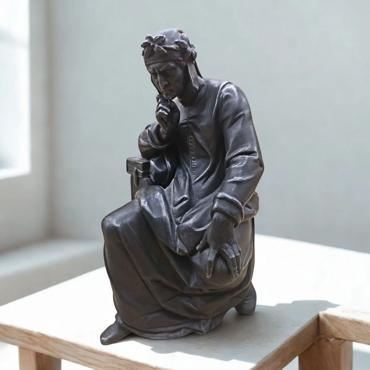 Antike Skulptur „Der nachdenkliche Dante“ nach Jerónimo Suñol – Zinkguss ca. 21 cm