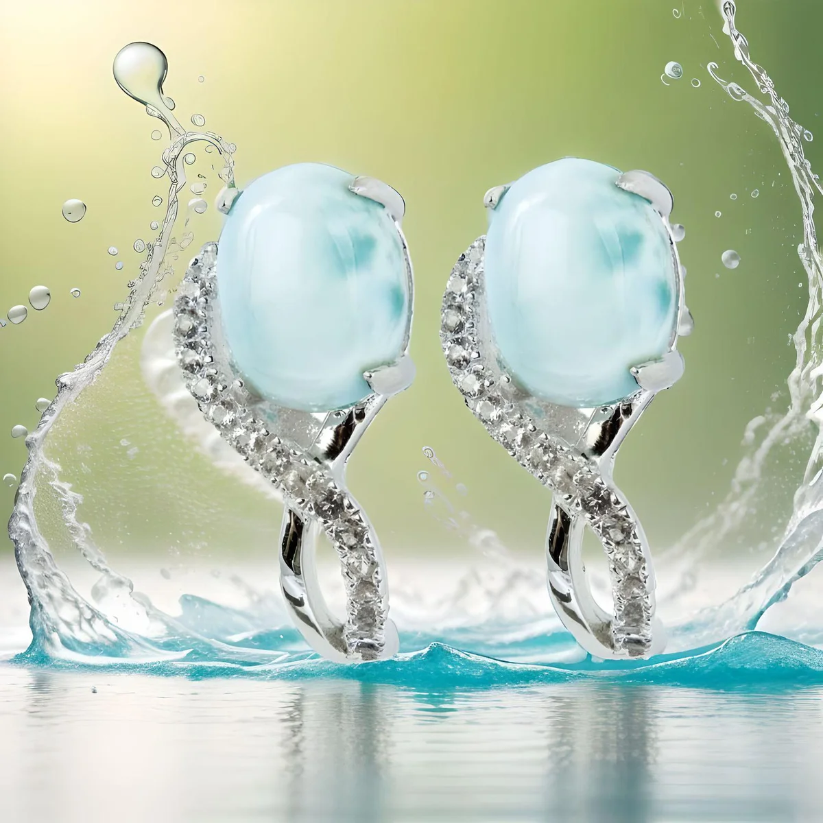 925 Silber Ohrringe mit Larimar und weißen Natur Topasen