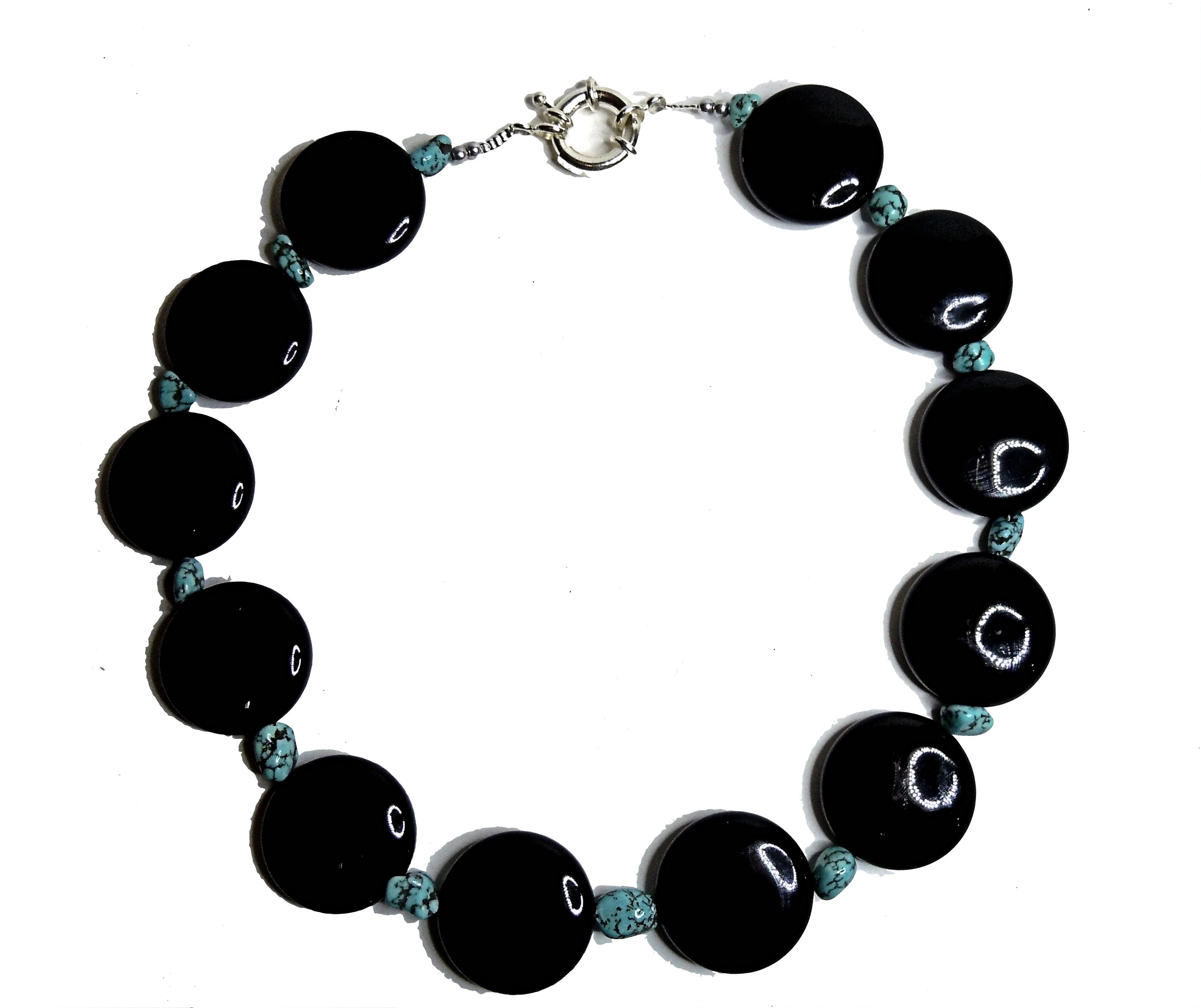Round Darkness - einzigartige Achat Türkis Kette / Collier - L53 3