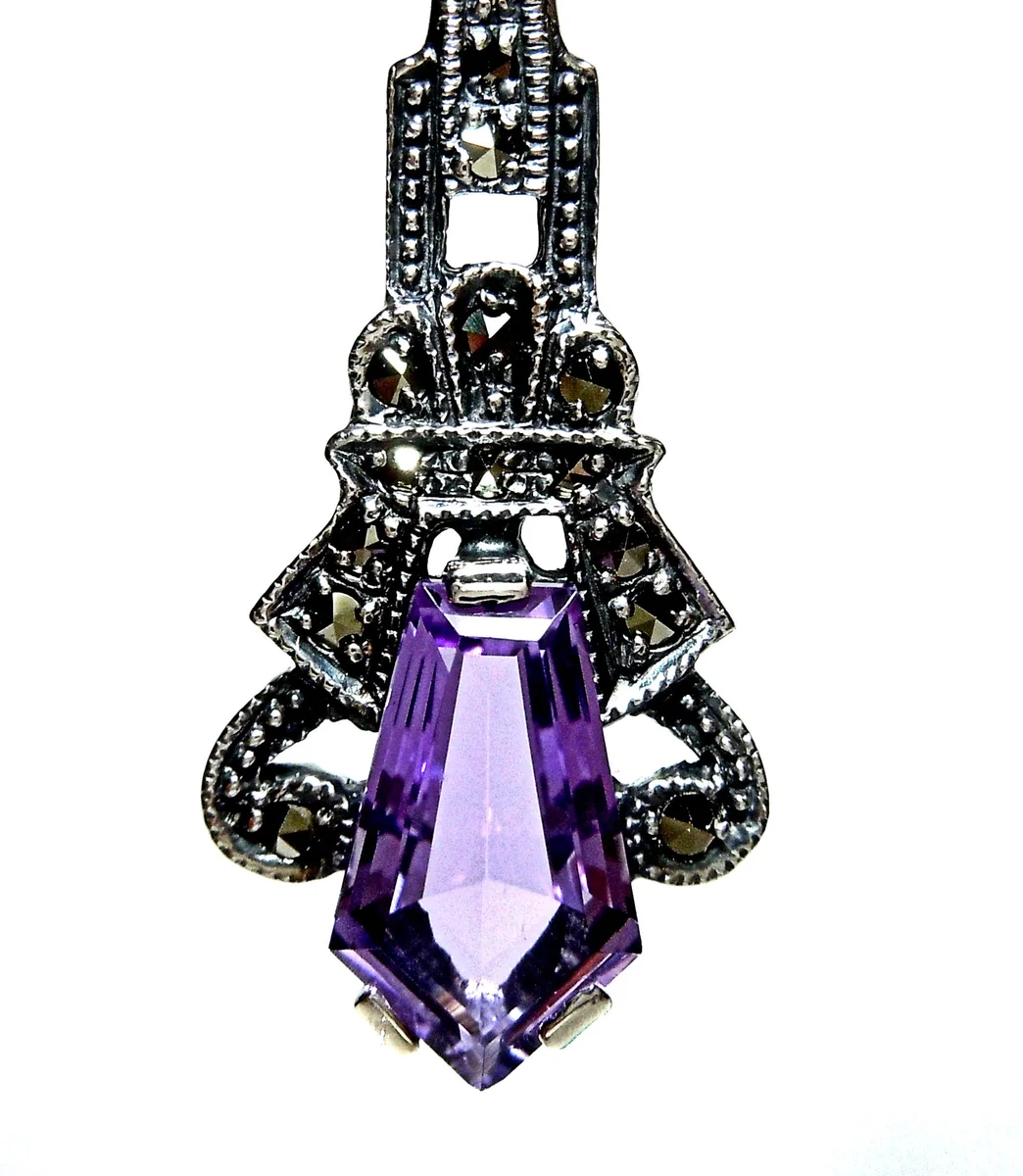 Art-Deco Ohrschmuck aus 925 Silber mit Amethyst & Markasit – handgefertigte Exklusivität