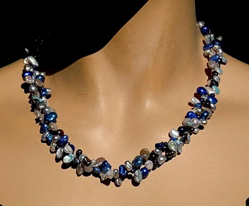 Vario Keshi Perlen Collier Blaumix mit 925 Silberschließe – 2-in-1 Perlenkette | Modetrend 2026