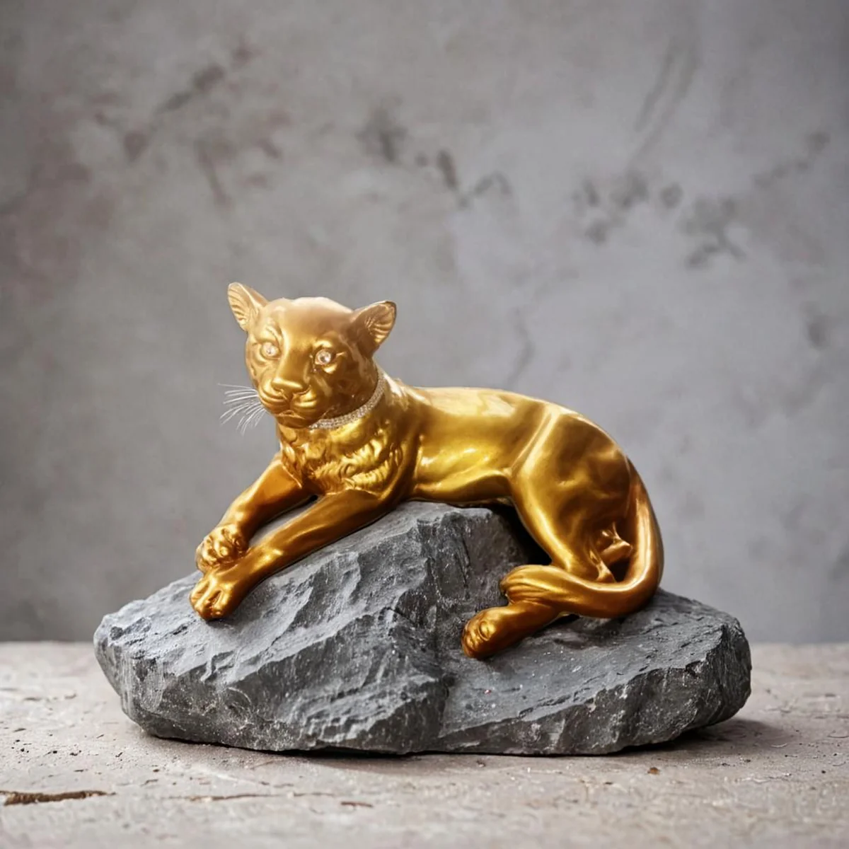 Vergoldeter Keramik-Panther liegend – Valle d’Oro Patchi, Italien, 80er Jahre Boho Chic Dekofigur