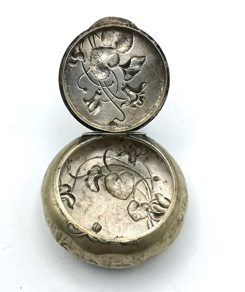 Jugendstil Puderdose / Pillendose Veilchendekor um 1910