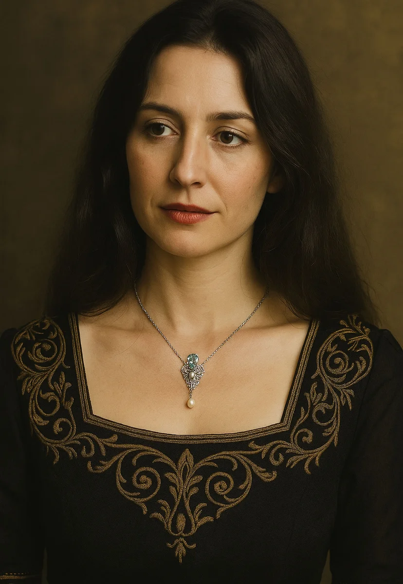 Traumhaftes Jugendstil Collier mit Aquamarin & Perlen | Handgefertigter 925 Silber Halsschmuck aus Pforzheimer Manufaktur