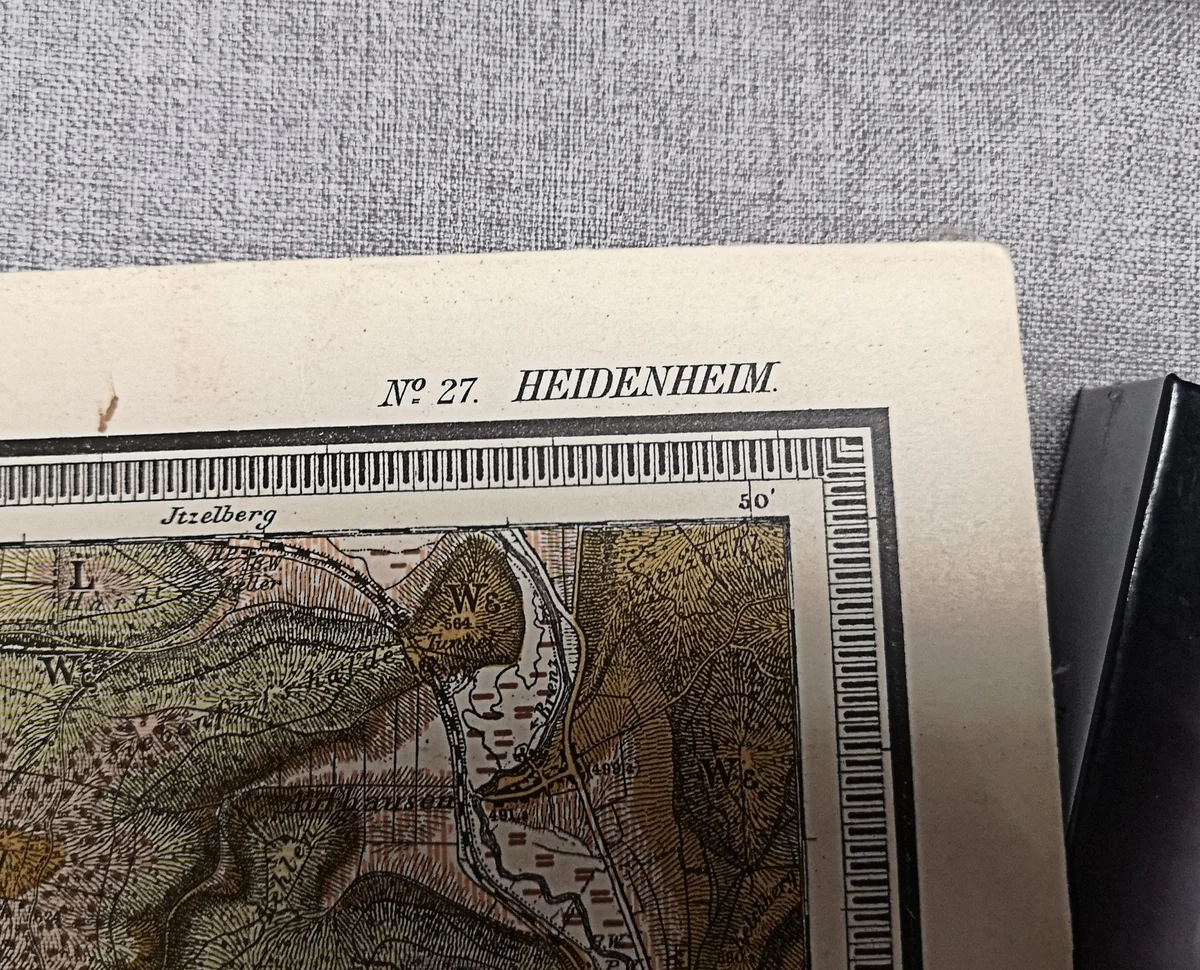 Antike Landkarte Faltkarte auf Leinen - Heidenheim- 1925  Geognostisch