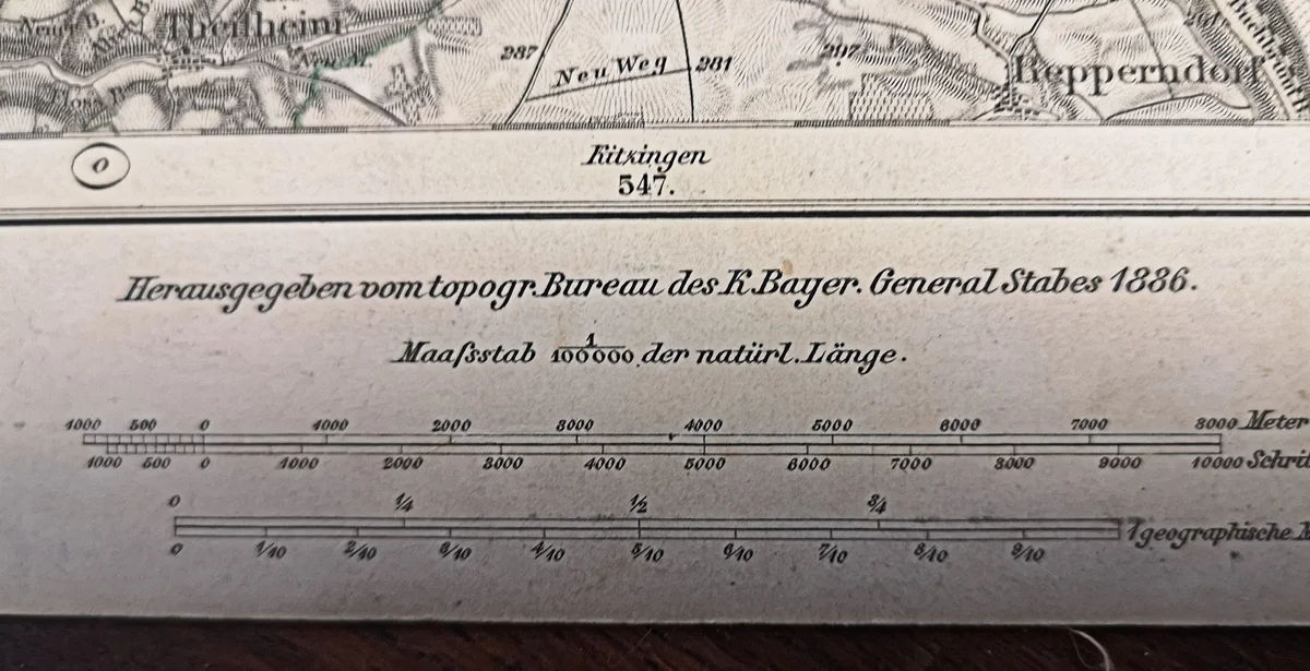 Antike Landkarte Faltkarte auf Leinen - Würzburg - 1886 bayr. Generalstabskarte