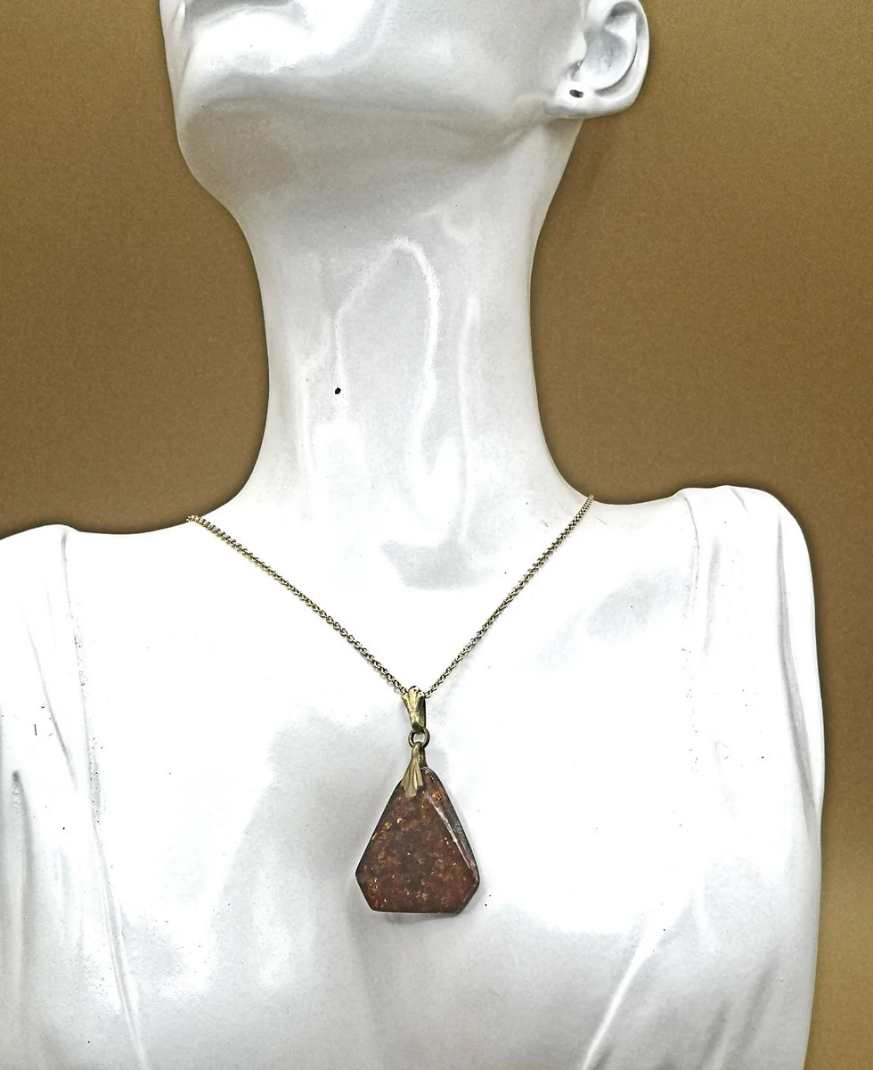 Baltischer ART DECO Bernstein Anhänger mit Kette Gold (3)