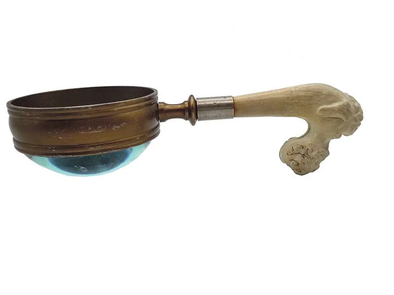 Antike Aufsatzlupe um 1850 mit Meerschaum-Griff Pudelkopf – 80mm