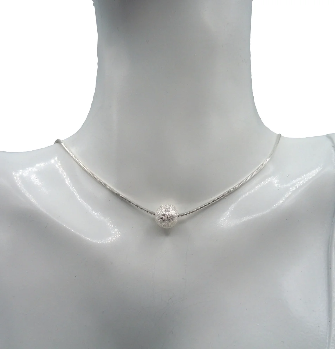 925 Sterling Silber Collier mit mattierter Kugel – Elegante Schlangenkette 41 cm
