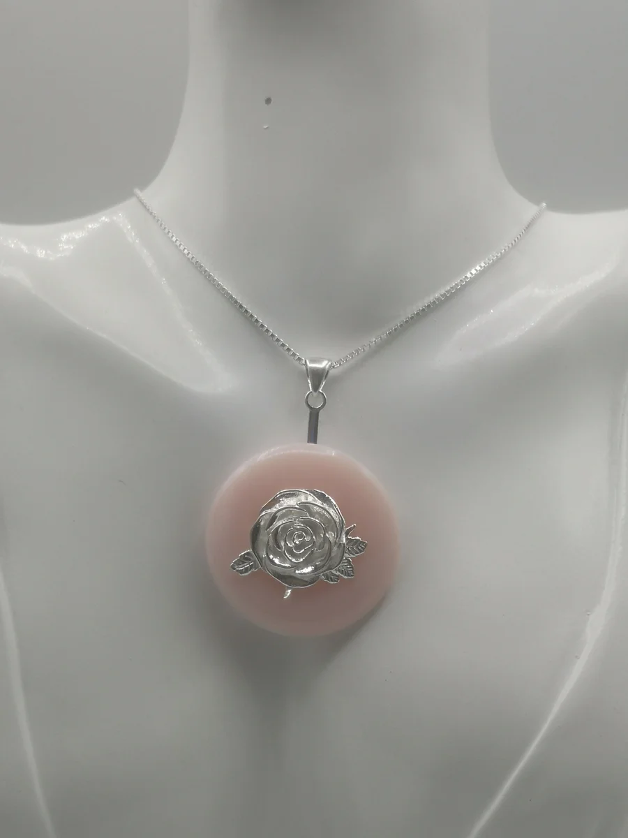 Andenopal Donut an Rosen Silber Halter mit Kette