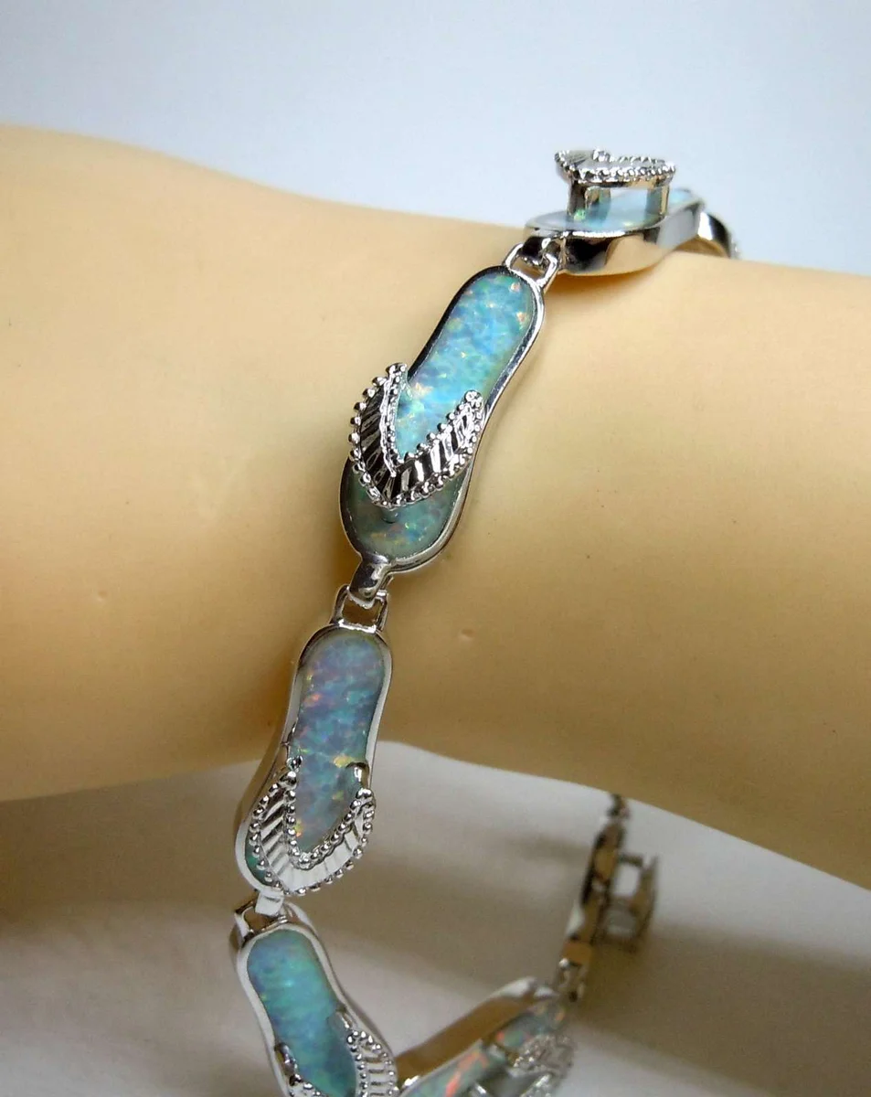 Samira - karibisches Silber Opal Sandalen Armband White Sand