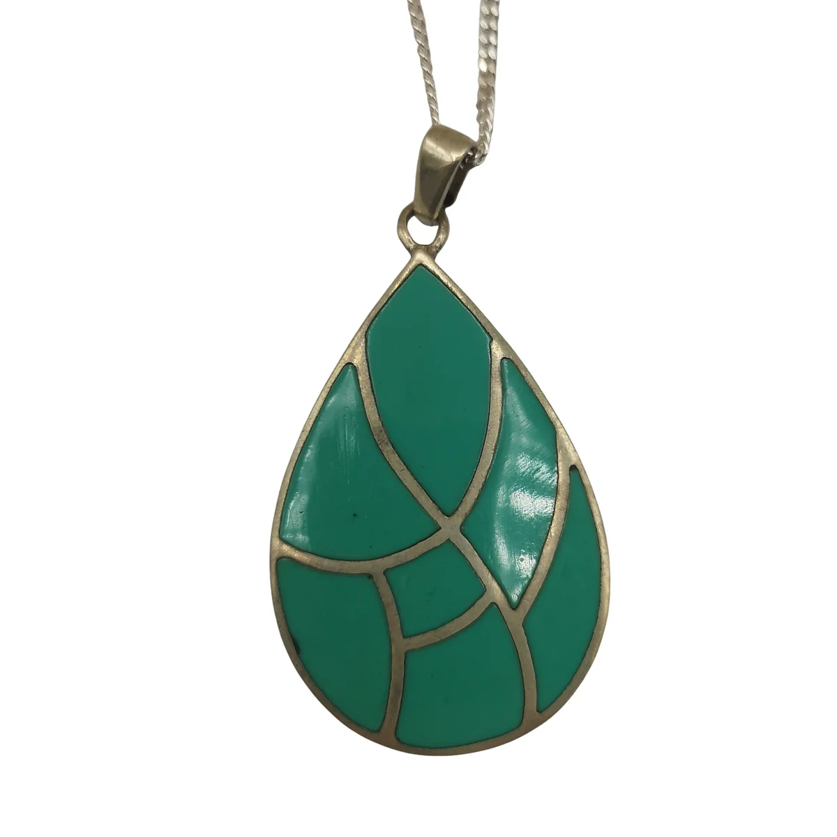 Türkis Anhänger in Tropfenform aus 925 Silber – geometrischer Boho Schmuck mit 70 cm Kette