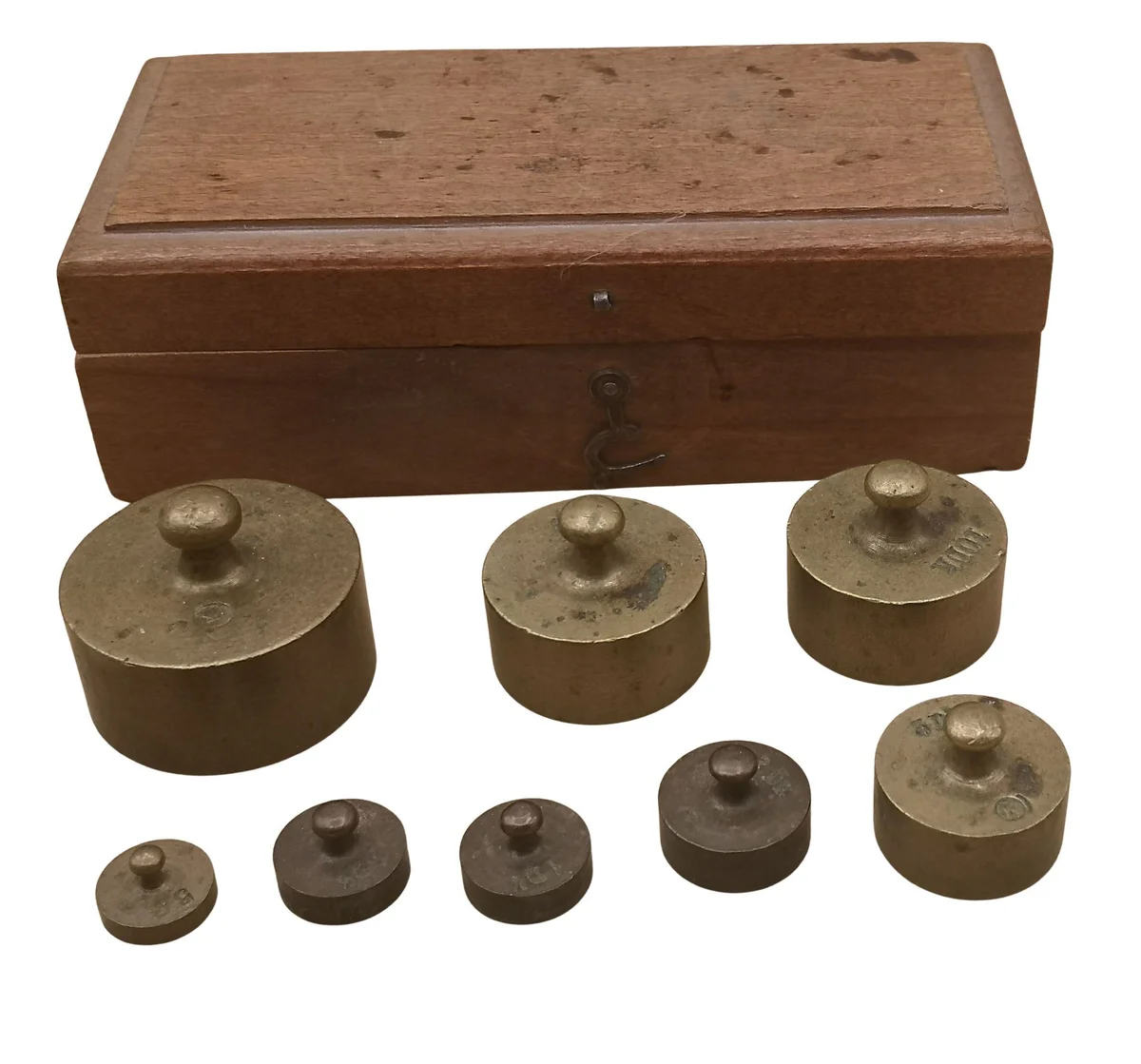Antiker Messing Gewichtssatz 5g - 20dk im Holzkasten – Komplett mit österreichischem Eichstempel (ca. 1920)