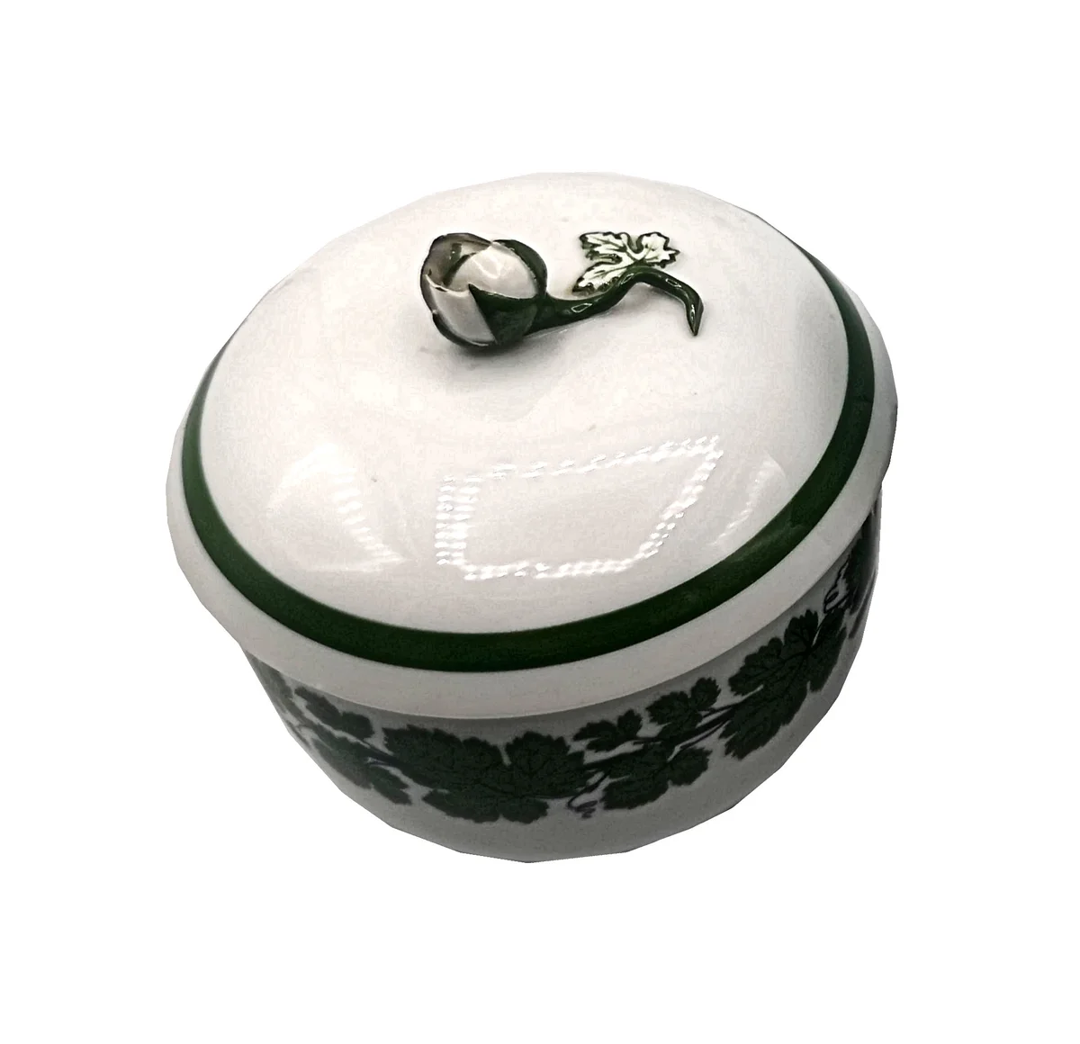 Meissen Zuckerdose Voller grüner Weinkranz mit weißem Rande 1924-34