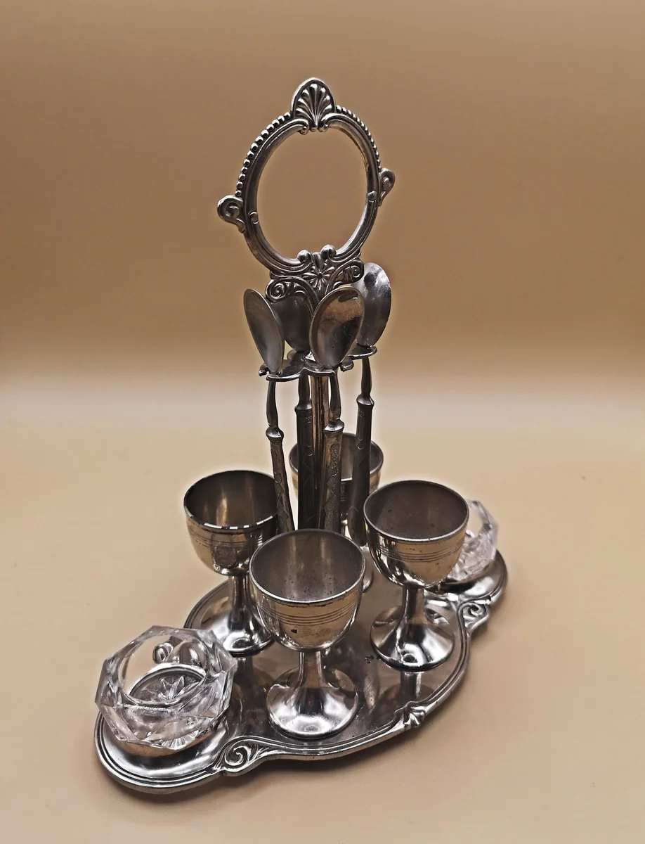 Antike Eier-Menage um 1910 – Heimendahl & Keller Hilden – versilbert, 800 Silber, 24 cm