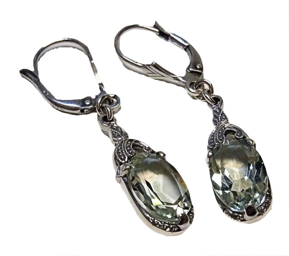 Art Déco Ohrschmuck aus 925 Silber mit grünem Amethyst – filigrane Handarbeit