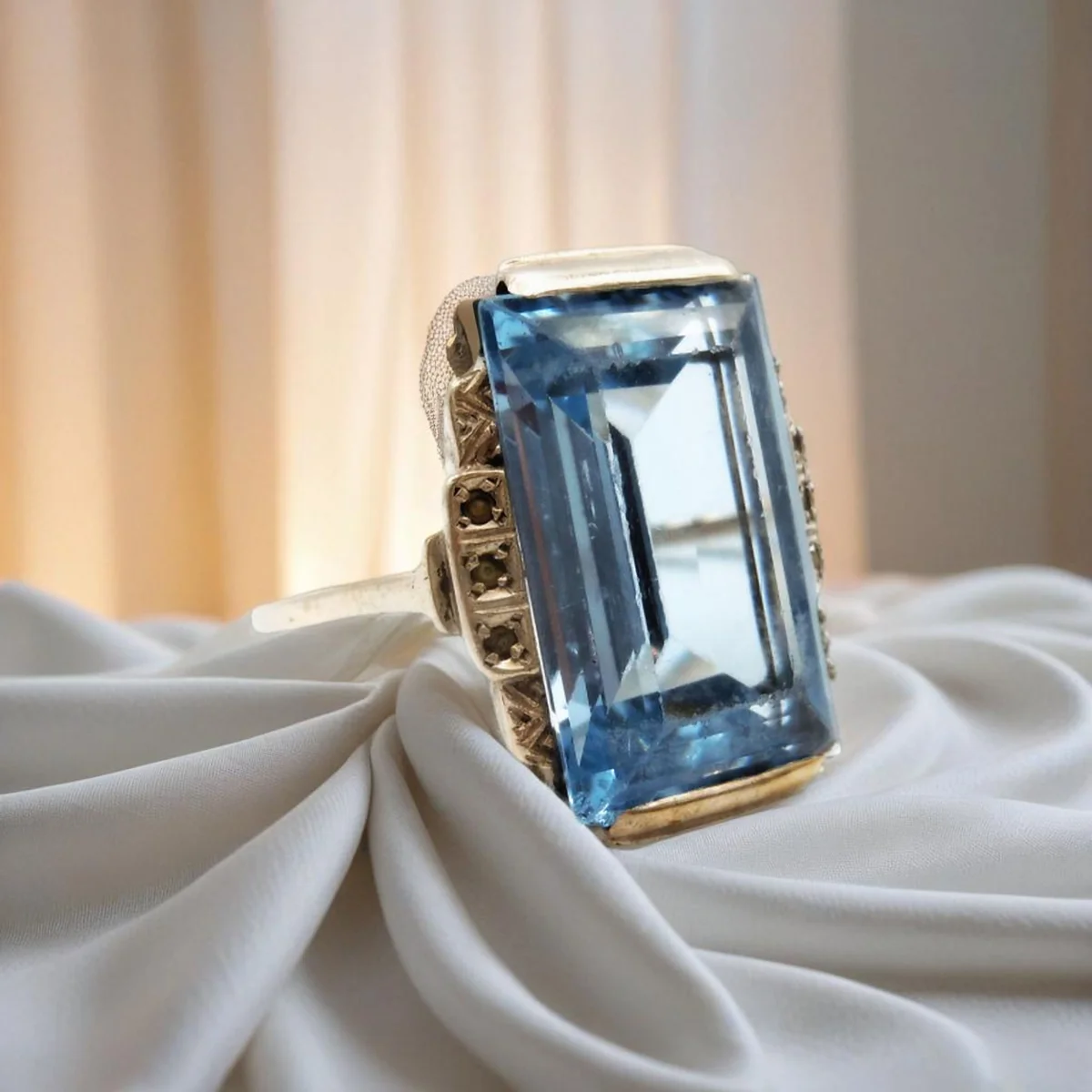 Silber ARTDECO Ring mit Blautopas Pforzheim um 1930 RG 61