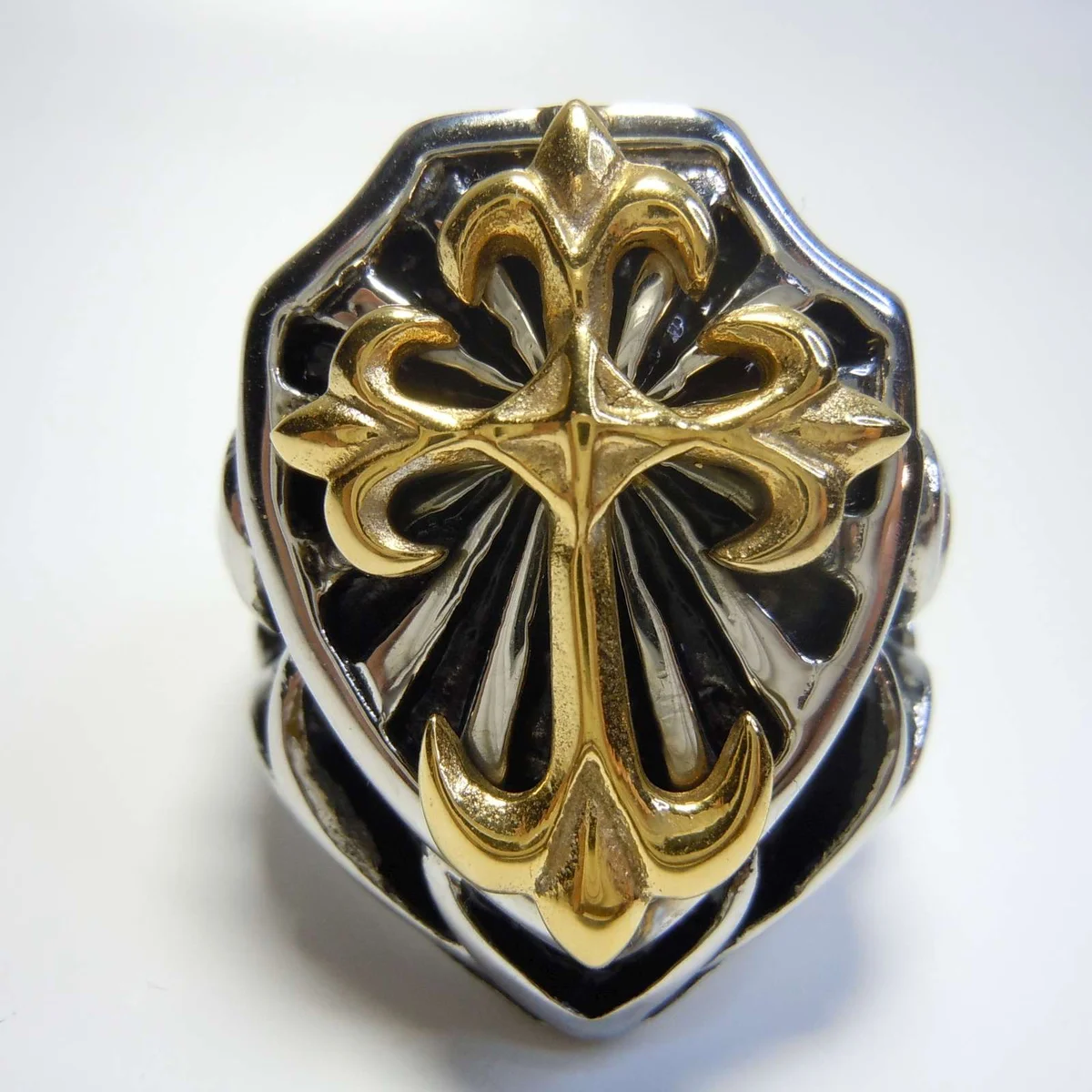 Hammer of Steel - sehr schwerer Ritter Kreuz Ring GOLD Metall RG69