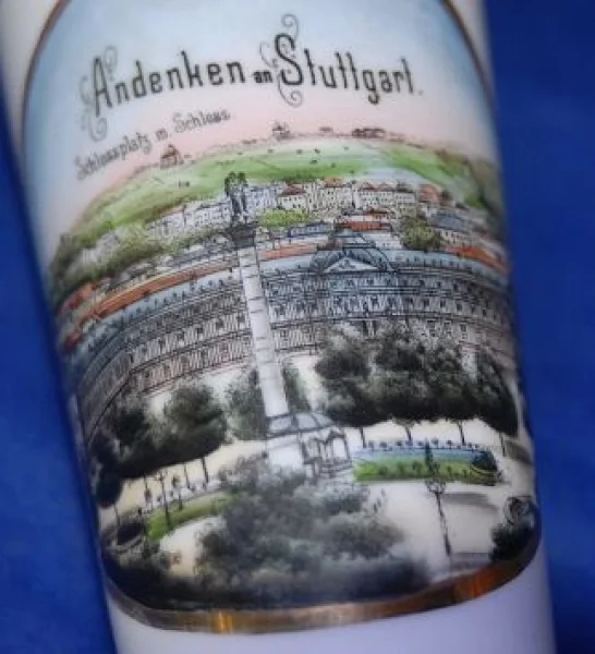 Milchglas Becher Schlossplatz mit Schloss - Stuttgart um 1900