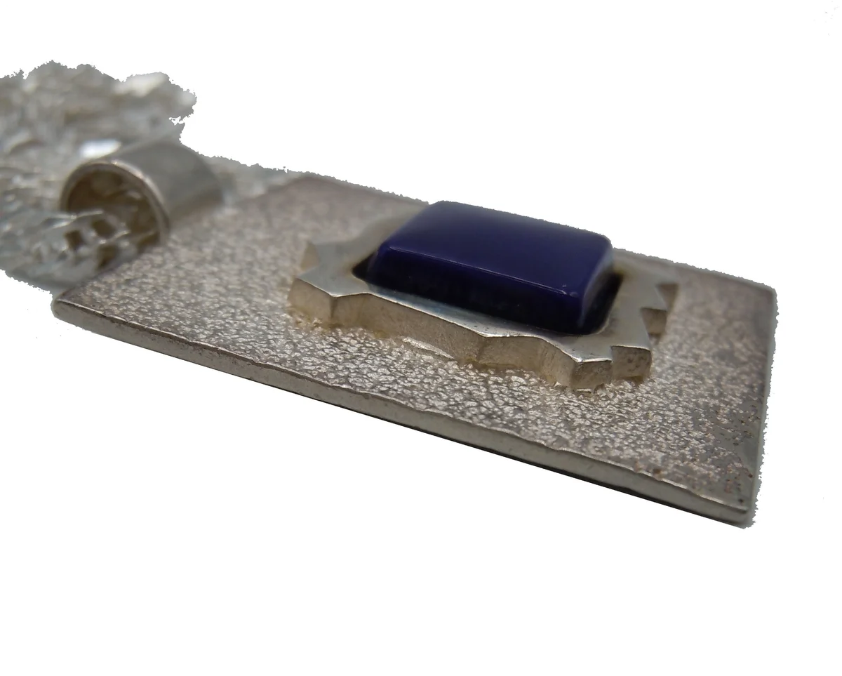 925 Silber Modernist Anhänger mit Blauem Achat – Einzigartiges Conversation Piece