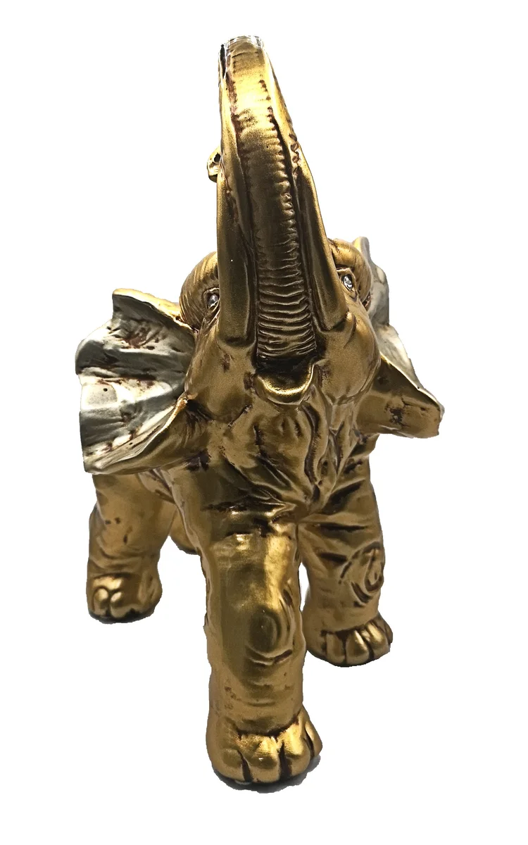 Vergoldeter Keramik Elefant Valle d’Oro Patchi – 80er Jahre Boho Chic Dekofigur mit Kristallaugen