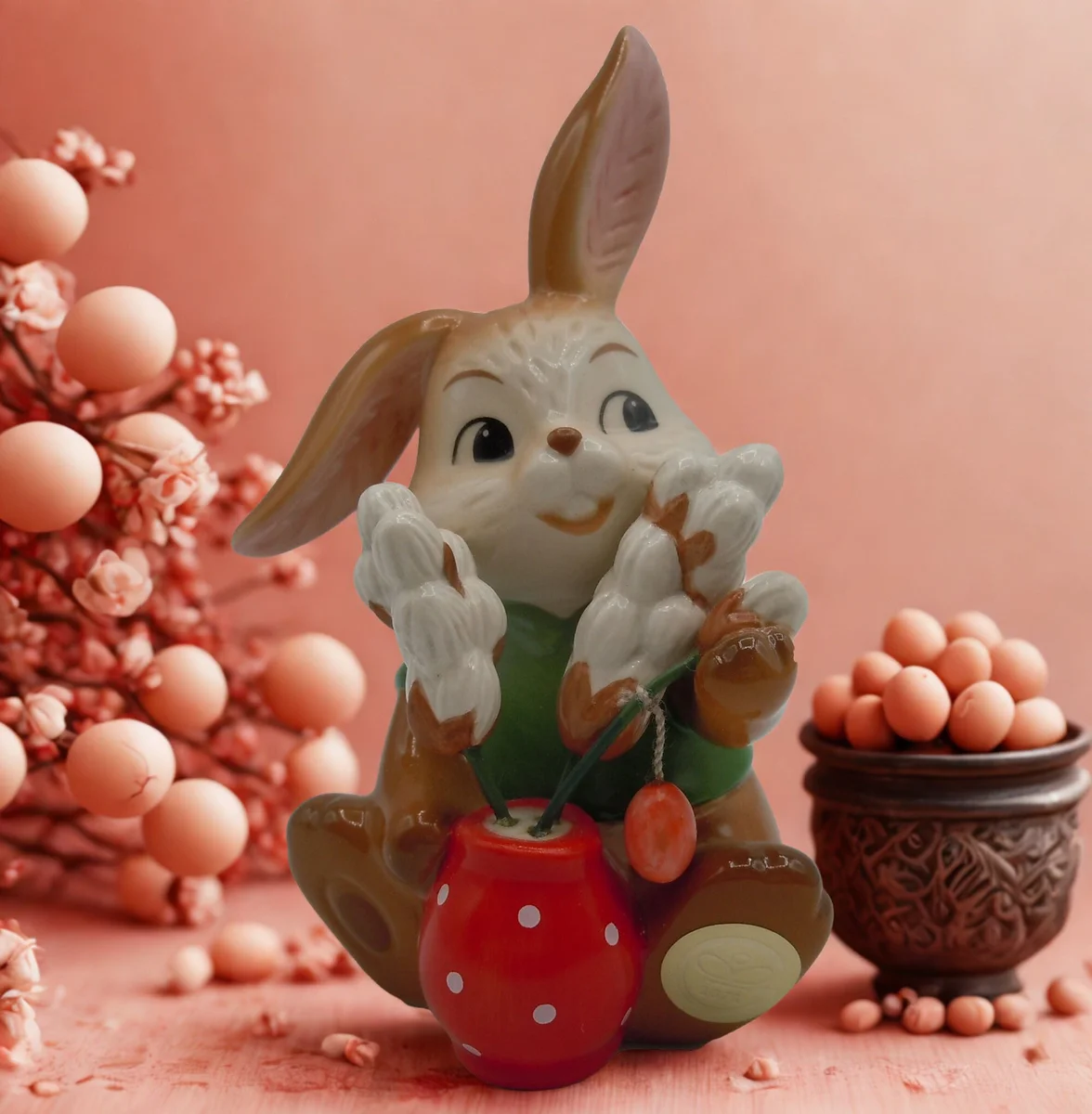 🐰 Goebel Hase mit Weidenkätzchen in Vase – 10 cm Blumenhase aus Keramik