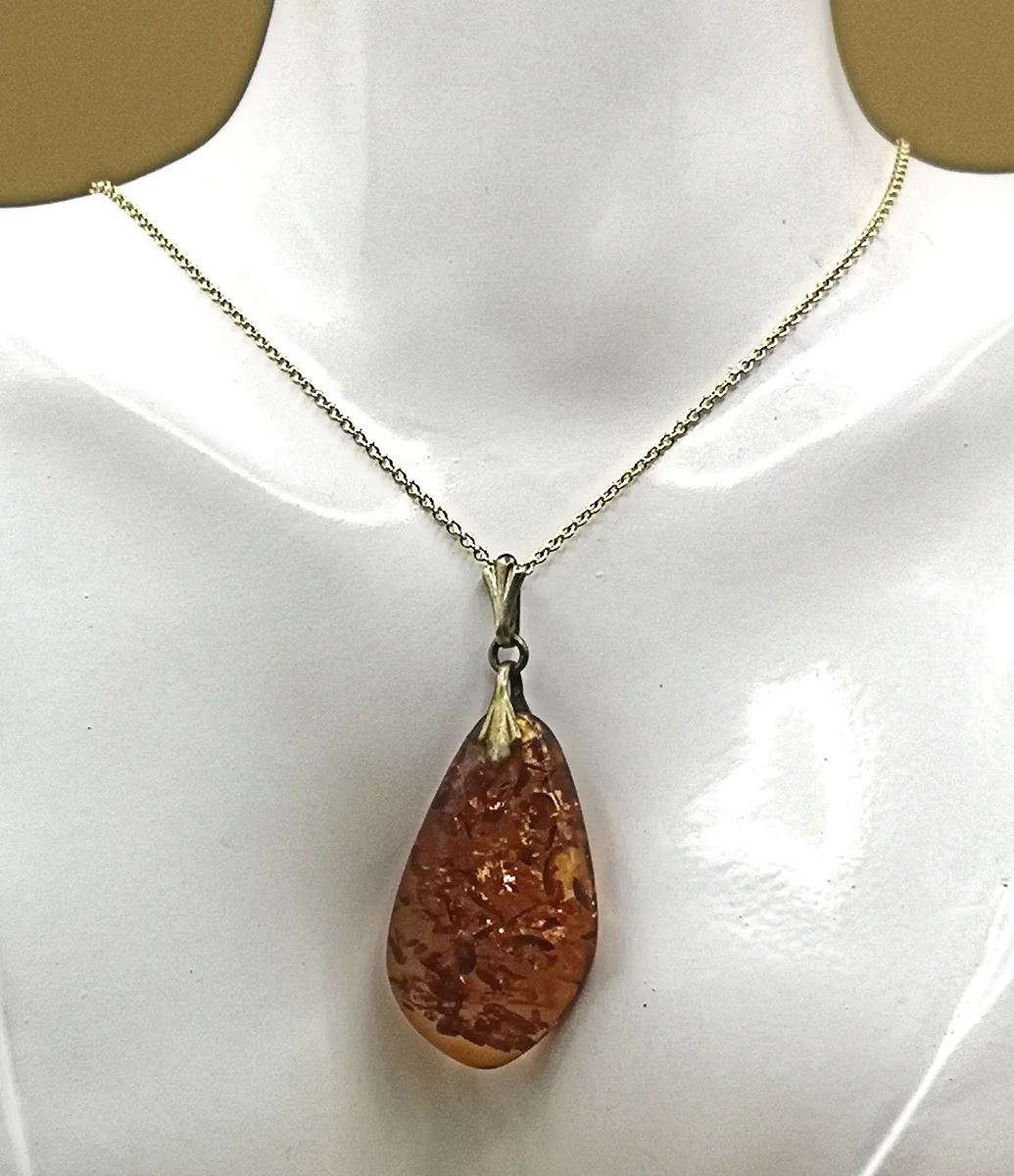 Baltischer ART DECO Bernstein Anhänger mit Kette Gold (4)