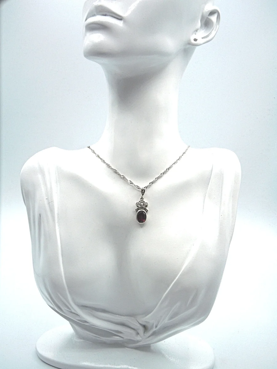 Granat Jugendstil Schleifen Markasit Collier