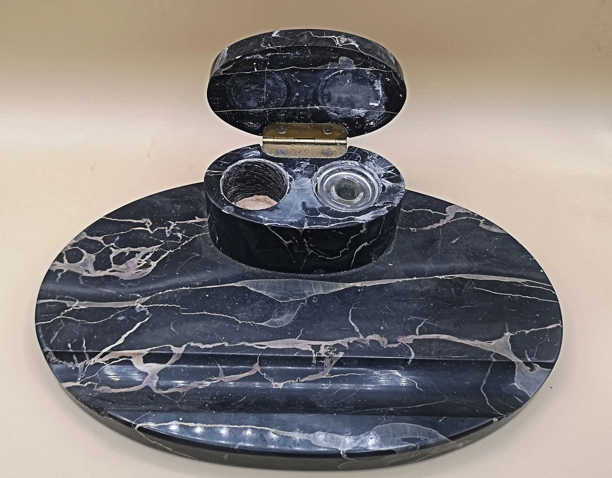 Nero Portoro Schreibtischgarnitur - Tintenfaß - Briefhalter - Löschwiege um 1920