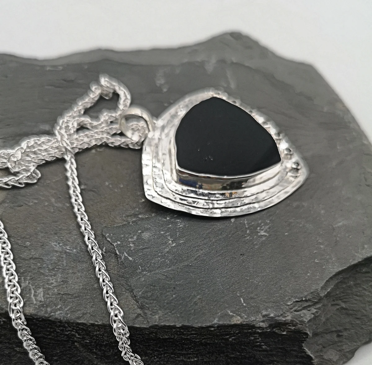 Großer moderner Designer 925 Silber Anhänger mit mittigem schwarzen Spinell