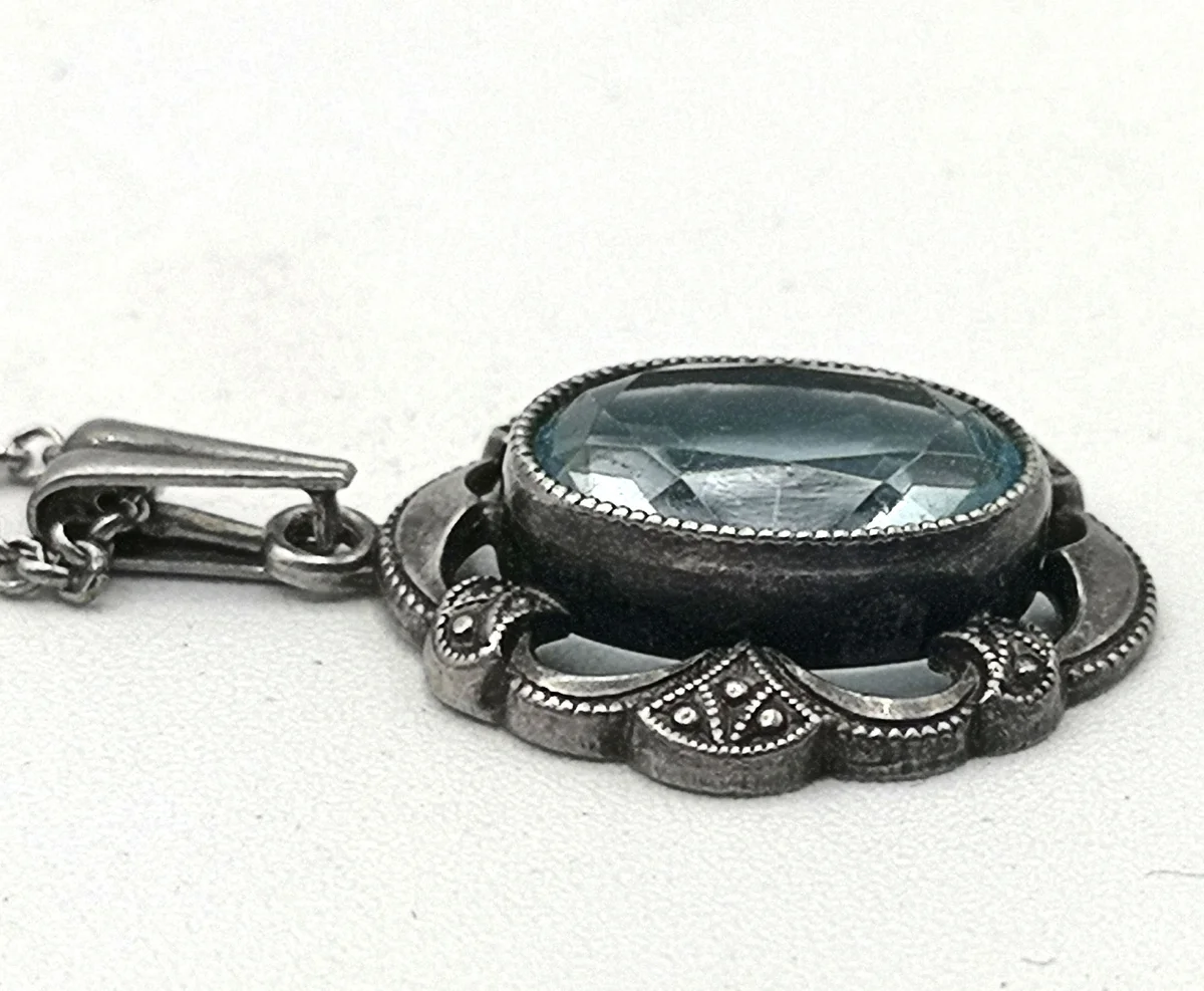 835 Silber Jugendstil Anhänger mit Blautopas – um 1925 an Silberkette