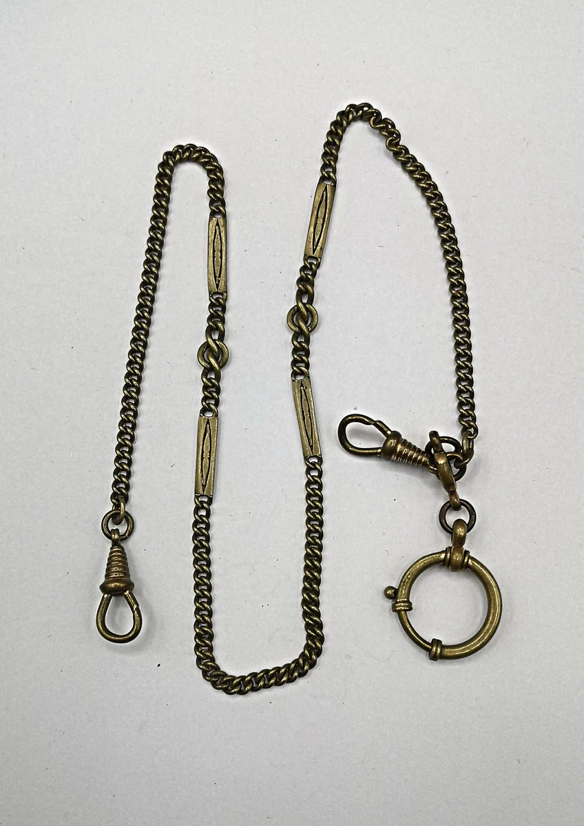 Antike Taschenuhrkette aus Gold-Doublé – Jugendstil Albert-Kette um 1900, 50 cm
