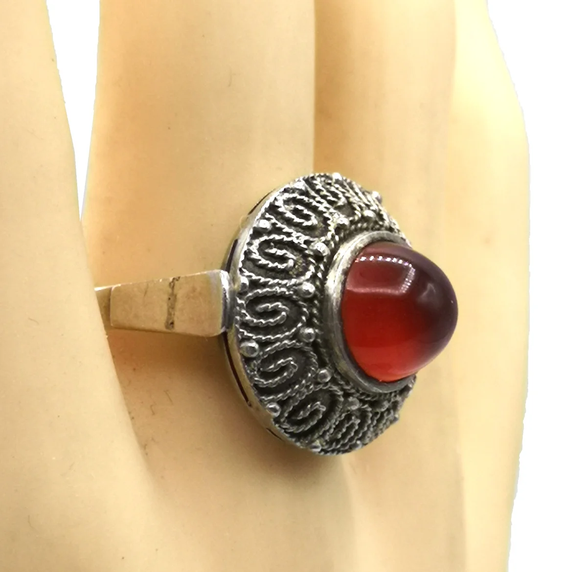 Prächtiger 800 Silber Karneol Jugendstil Cocktail Ring um 1910 RG 60