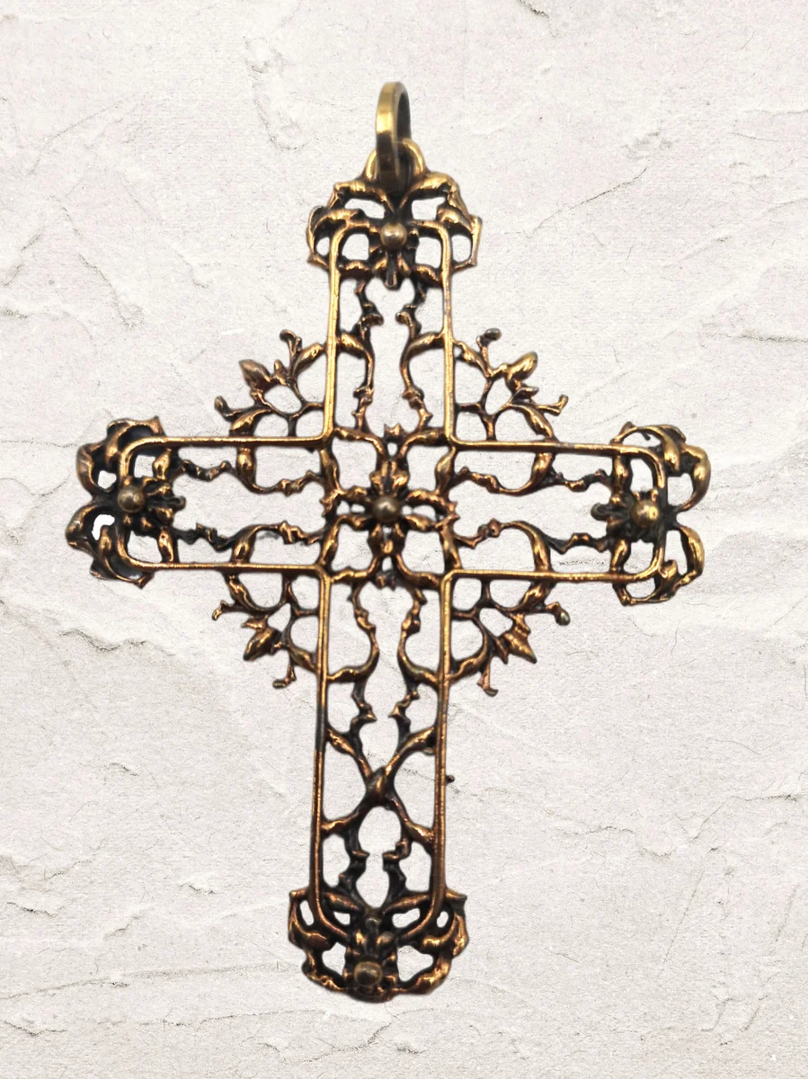 Antikes Barock Kreuz vergoldet um 1915 in Bakelit Box