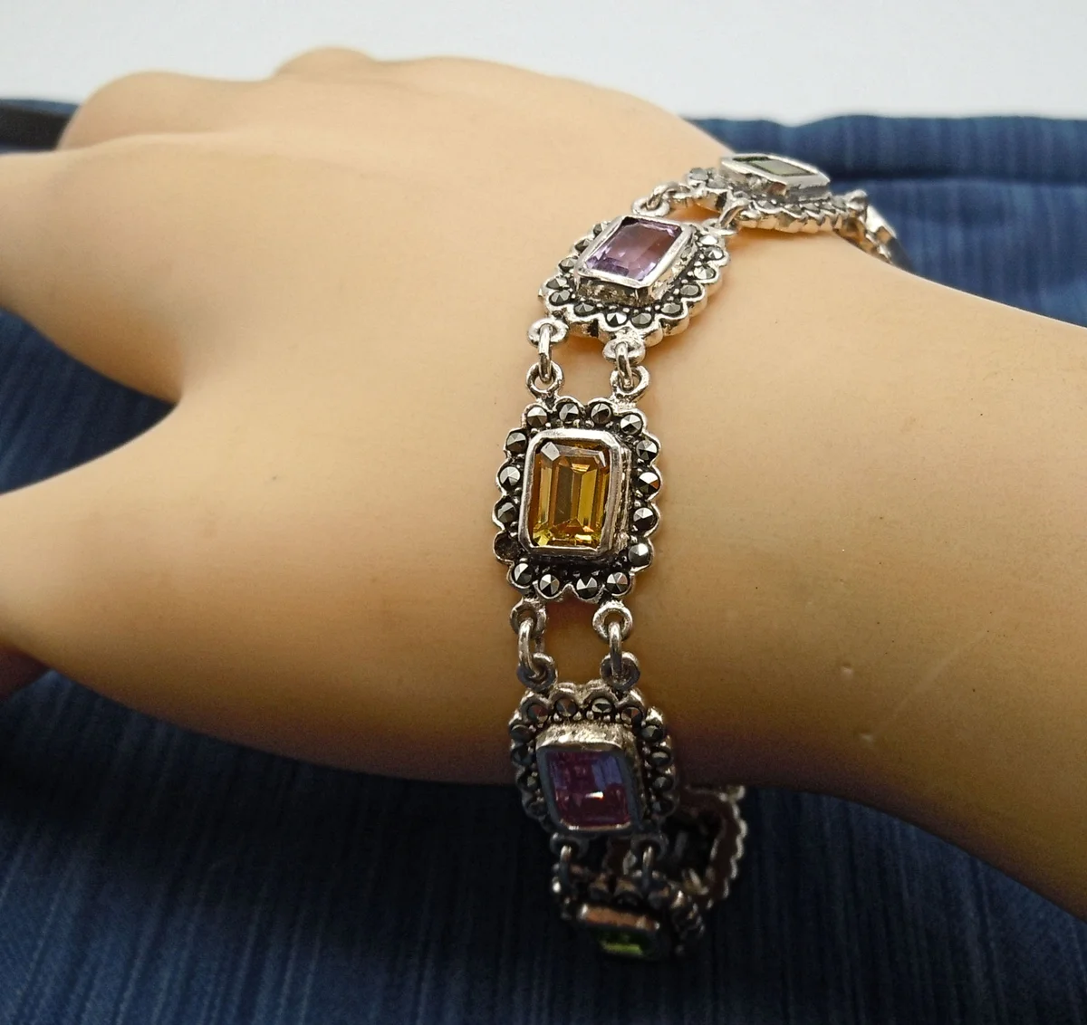 Antikes Jugendstil Edelstein-Armband aus 925 Silber – Pforzheim um 1910, Theodor Herbstrith