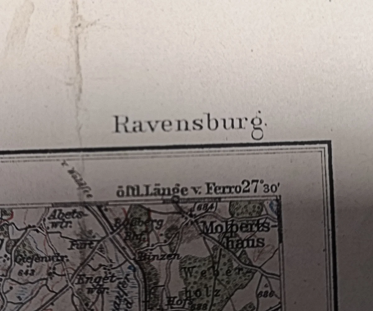 Antike Landkarte Faltkarte auf Leinen - Ravensburg - 1905