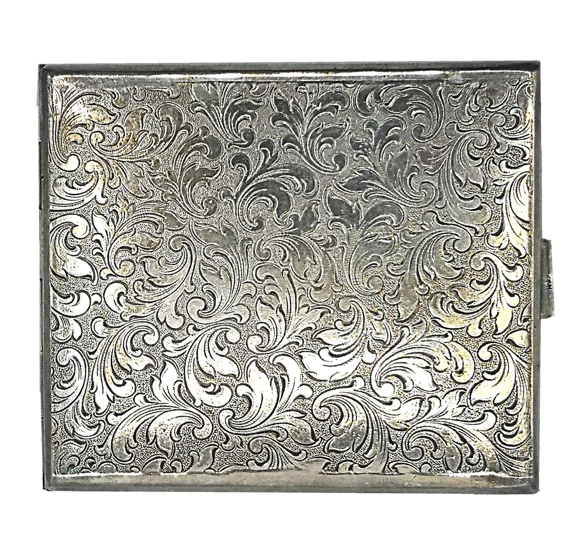 Antikes Jugendstil Zigarettenetui versilbert Floral Monogramm KF um 1920