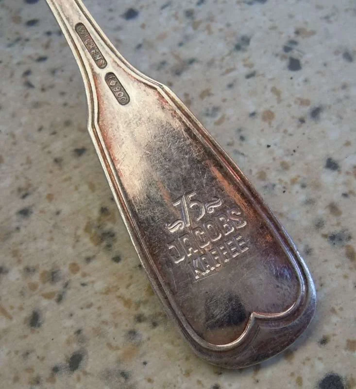 2 x 800er Silber Kaffeelöffel von Wilkens 75 Jahre Jacobs Kaffee - Augsb. Faden