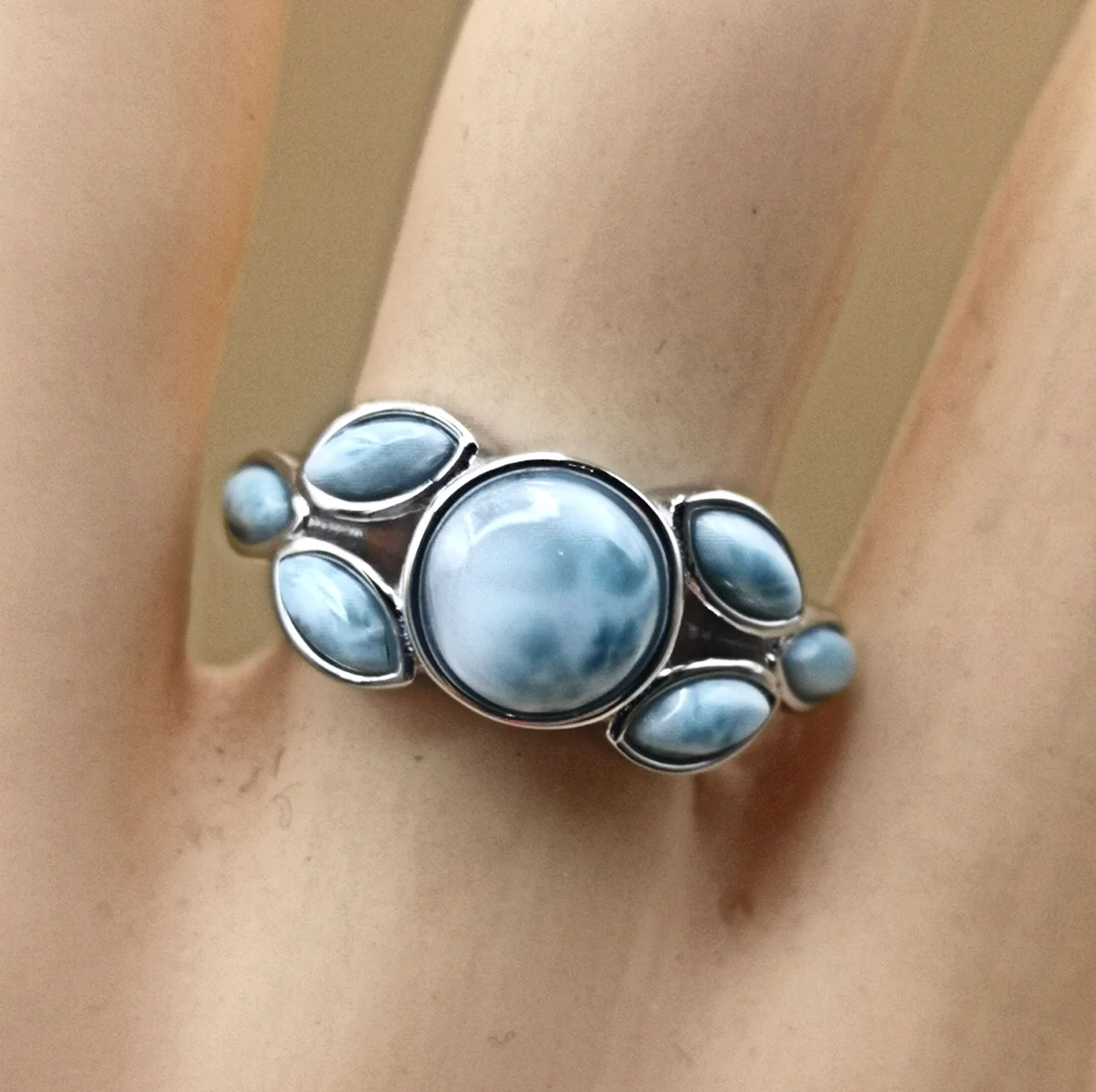 Designer 925 Silber Ring mit blauem Larimar (Atlantisstein) – RG54 Statement Schmuck 10 mm Ringkopf