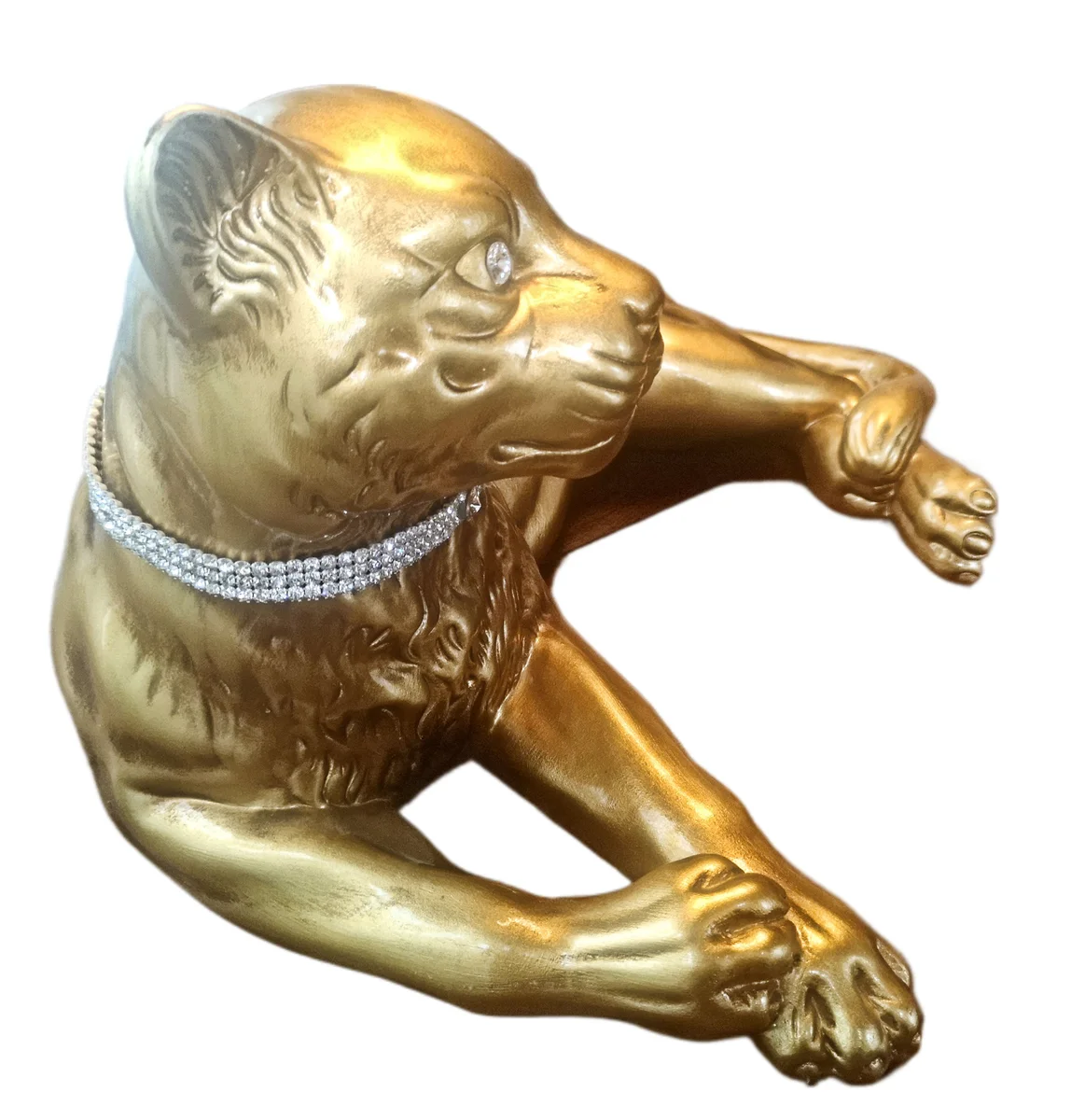 Vergoldeter Keramik-Panther liegend – Valle d’Oro Patchi, Italien, 80er Jahre Boho Chic Dekofigur