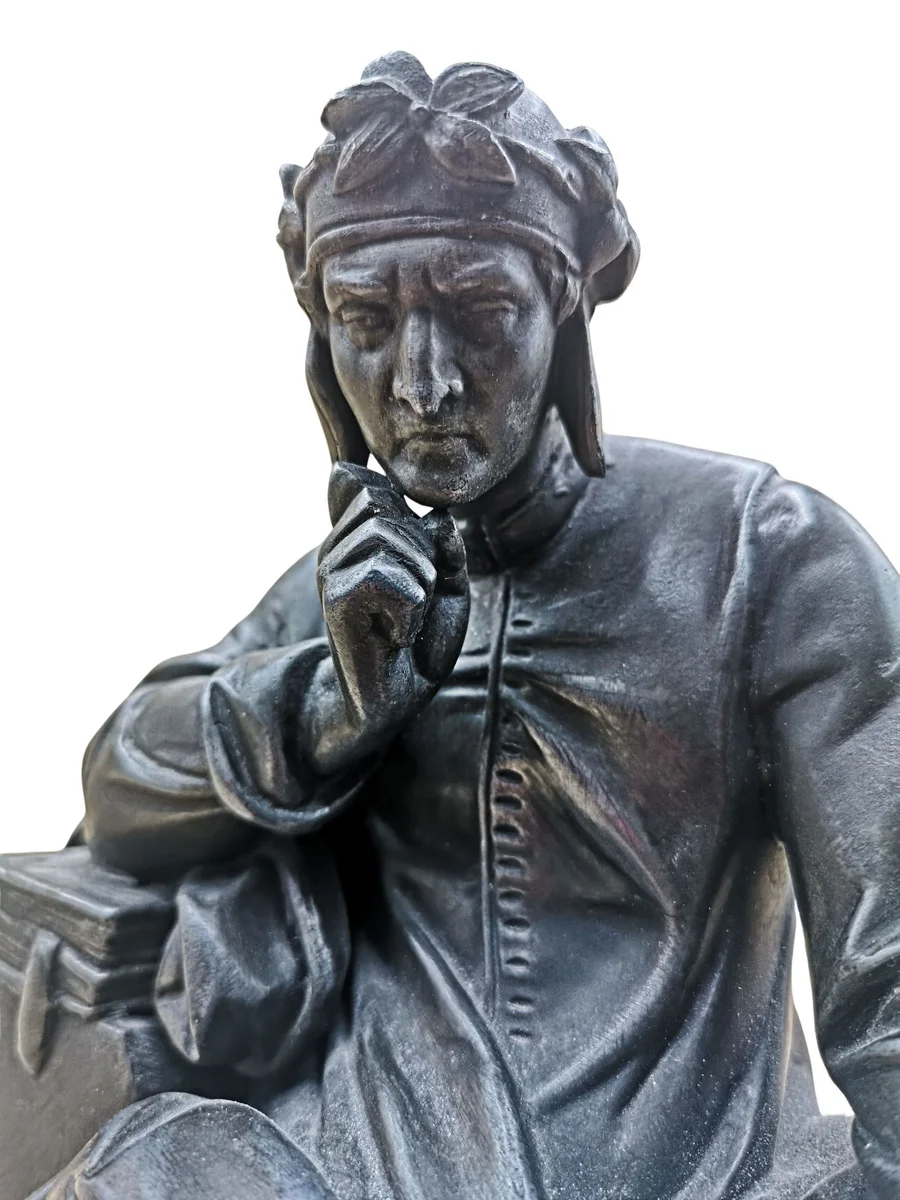 Antike Skulptur „Der nachdenkliche Dante“ nach Jerónimo Suñol – Zinkguss ca. 21 cm