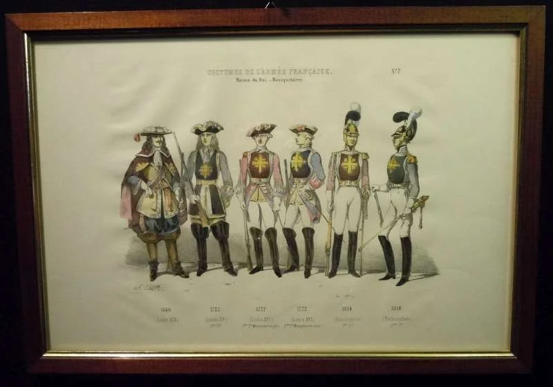 Chromo Lithografie von Charles Vernier - Musketiere um 1850