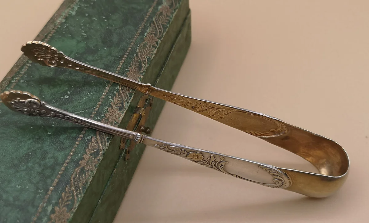 Jugendstil Silber Zuckerzange teilvergoldet - Frankreich um 1910