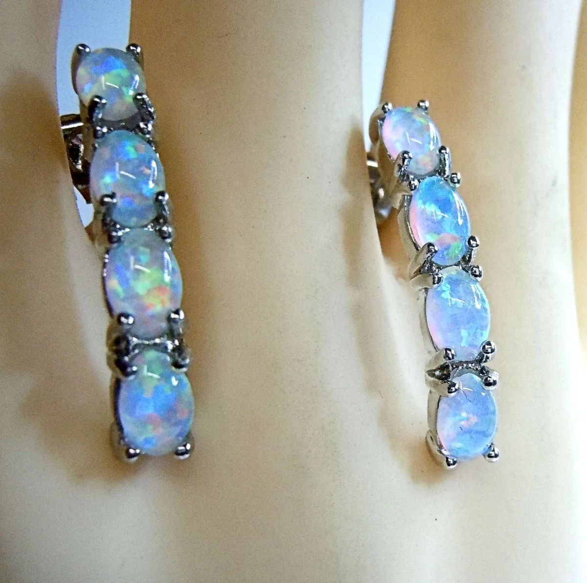 Samira - Sterling 925 Silber Opal Hänge Ohrringe Luna