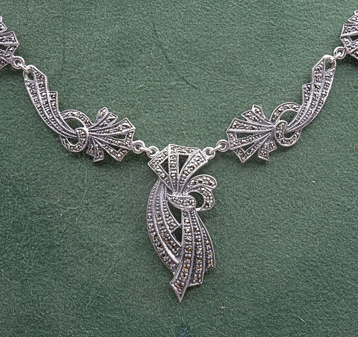 Aufwendiges 925 Silber Jugendstil Collier mit handgefaßten Markasiten