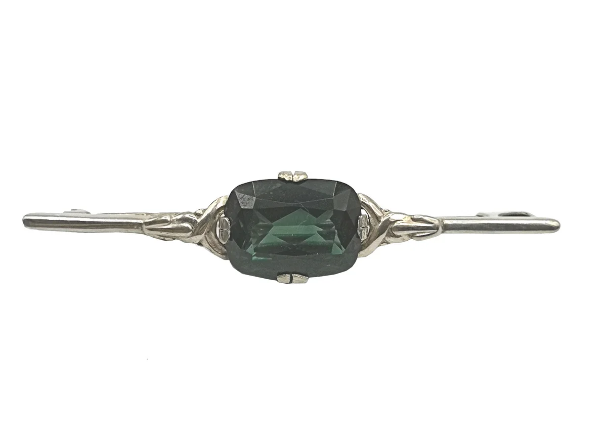 Exklusive Silber Brosche mit Turmalin – Original ART DECO Schmuckstück von 1925