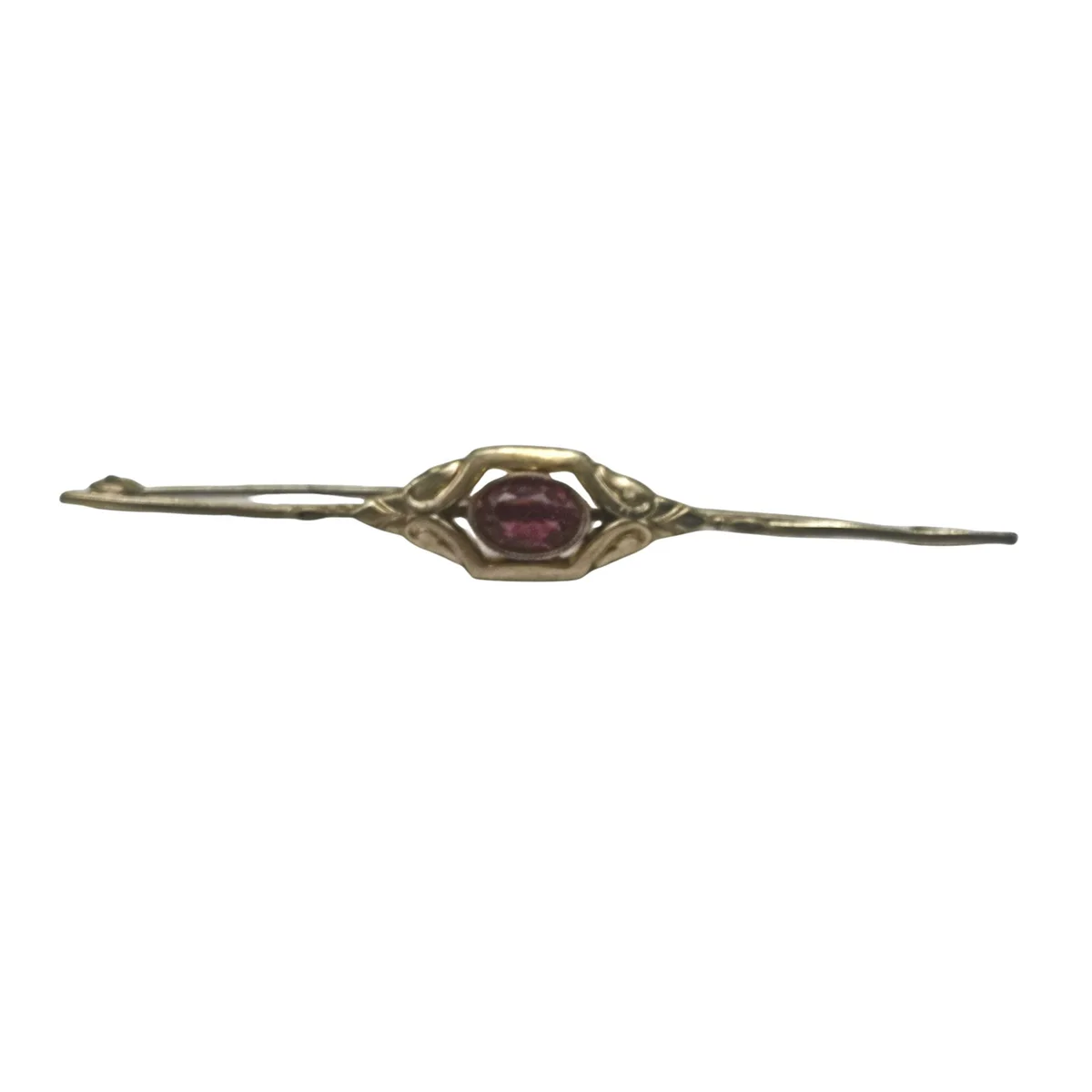 Antike Jugendstil Stabbrosche – Vergoldet mit ovalem Granat, 75 mm